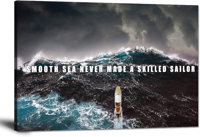 Inspirational Canvas Wall Art Motivational Posters Success Painting Smooth Seas Pictures Positive Motto Office Quotes Prints Artwork for Living Room Teen Bedroom Framed Easy to Hang (12”Hx16”W)