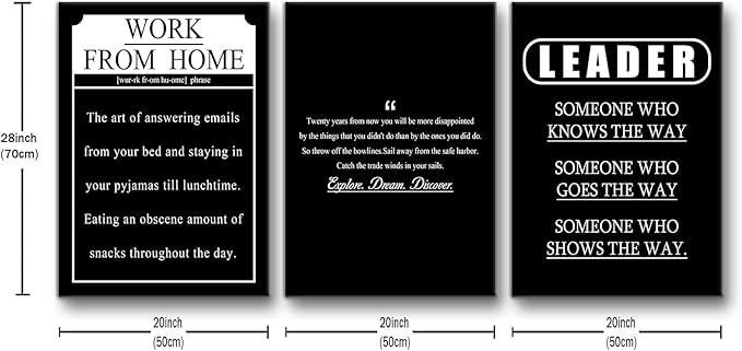 Inspirational Wall Art Entrepreneur Quotes Poster Printing 3 Pieces Explore Dream Discover Work from Home Posters Print for Living Room Teens Room Gym Workplace Artwork Ready to Hang [60''W X 28''H]
