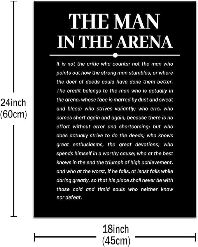 The Man in the Arena Framed Poster Inspirational Canvas Wall Art Prints Success Motivational Entrepreneur Quotes Picture Artwork for Office Living Room Gym Wall Decor Ready to Hang [18''Wx24''H]