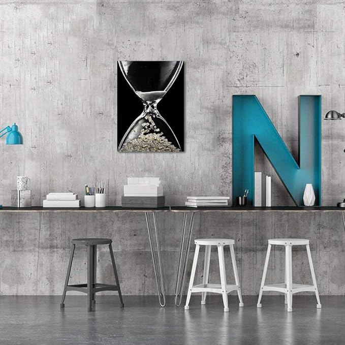 Wooden Framed Motivational Wall Art Canvas Inspirational Wall Art Time Is Money Poster for Office Work Dorm Home living room School College Wall Decoration Ready to Hang - 18x24 inch