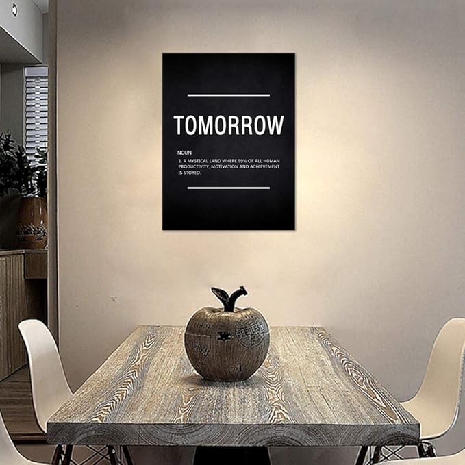 Tomorrow Noun Inspirational Wall Art Motivational Entrepreneur Quote Painting Prints on Canvas Success Inspiring Posters Hustle Pictures Artwork Home Office Decor Framed Ready to Hang (18”Wx24”H)