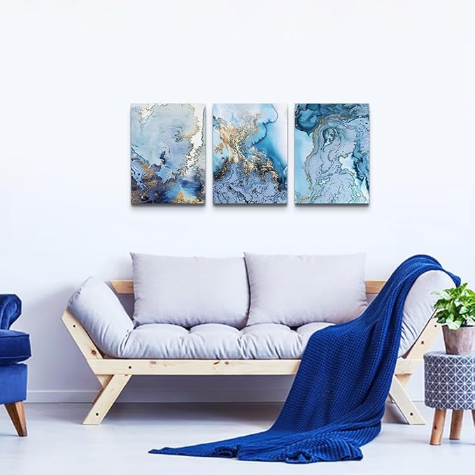 Lapremoly Large Canvas Wall Art For Living Room Bedroom Wall Decoration Office Decor Pictures Blue Watercolor Abstract Wall Paintings Ready To Hang Home Artwork Framed Canvas prints Decor