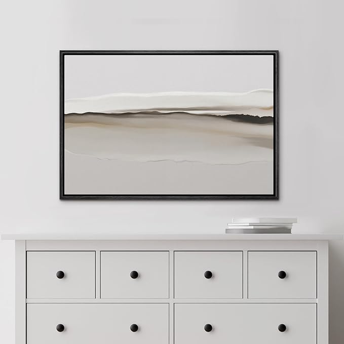 MUDECOR Framed Canvas Print Wall Art Abstract Beige and Brown Landscape Illustrations Minimalism Decorative Relax Colorful for Living Room, Bedroom, Office - 24"x36" BLACK