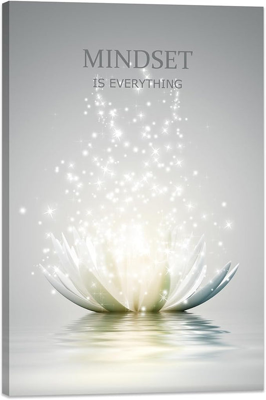 Lotus Flower Wall Art Canvas Mindset Motivational Quotes Poster for Zen Office Wall Decor Spiritual Meditation Prints Artwork Framed (20 x 30inches)