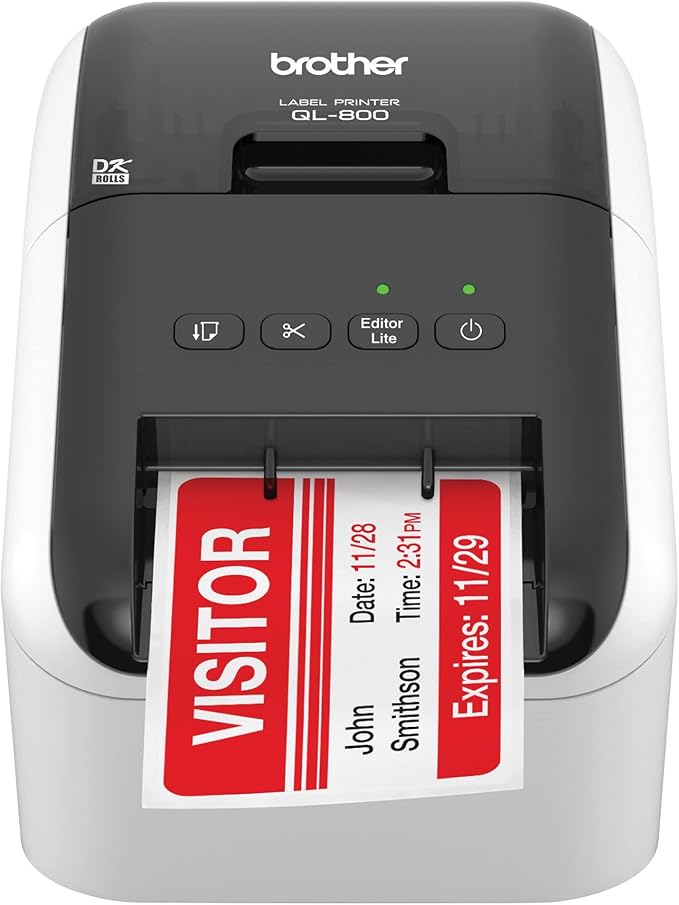 Brother QL-800 High-Speed Professional Label Printer with Black and Red Printing - USB Connectivity, 2.4" Wide, 300 x 300 dpi, 93 Labels Per Minute, Automatic Cutter, Postage and Barcode Printer