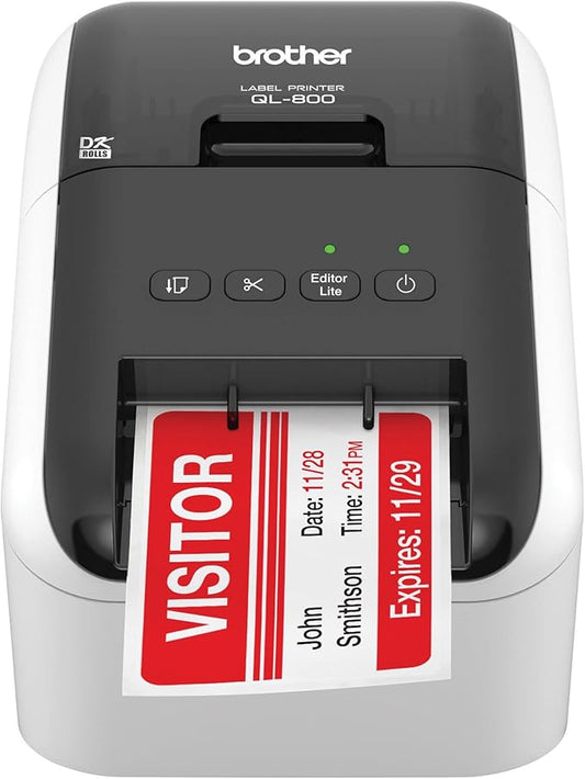 Brother QL-800 Professional Label Printer - Wired USB Connectivity - Black and Red Printing, 2.4" Wide, 300 x 300 dpi, 93 Labels Per Minute, Automatic Cutter, Includes 1 Roll of 400 Address Labels