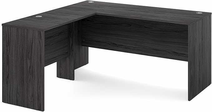 Furinno Roger 60 Inch L-Shaped Office Desk, Executive Desk with Reversible Desk Return, Modesty Panel, Desk Cord Grommet, Scratchproof, for Home Office, Coastal Grey