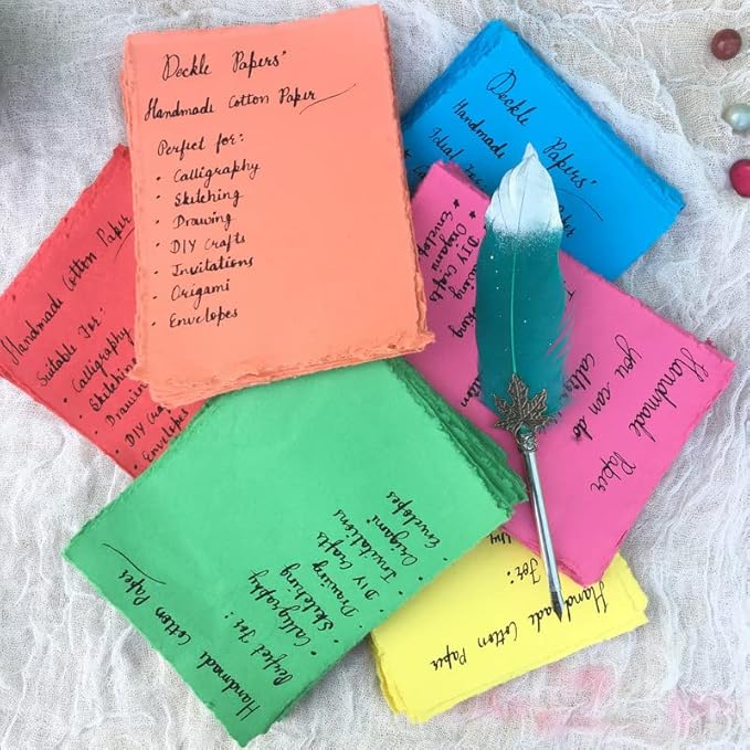 Deckle Papers Handmade Deckle Edge Blank Paper Mixed Media Loose Leaf Paper for Birthday Gift Tags, Invitations, Crafts -Thick 150 GSM Size-B6 Pack of-50-Multicolored