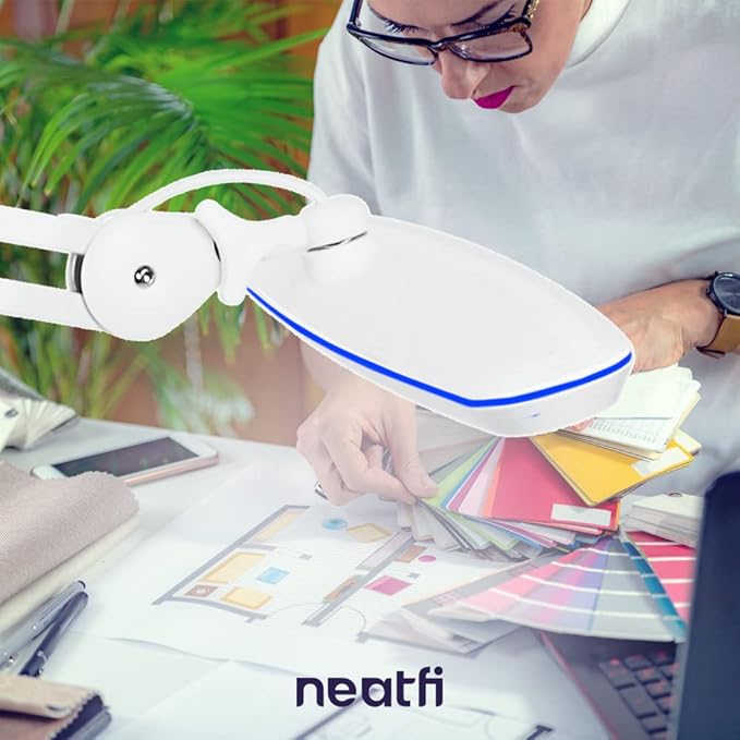 Neatfi XL 24W LED Desk Lamp with Base – 2,200 Lumens | 23” Wide Shade | Dimmable Eye-Caring Task Light | Adjustable Arm | Office, Study, Crafting & Nail Techs (White, Non-CCT with Base)