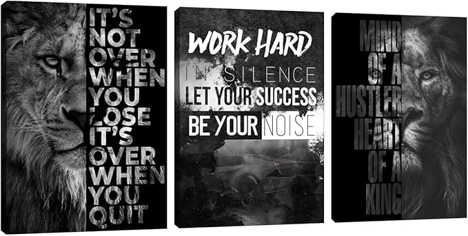 Black Lion Inspirational Office Wall Art Poster Positive Quotes Canvas Picture Print Artwork Motivational Canvas Wall Art Framed Wall Decor for Gym Office Workplace Bedroom Living Room (60"Wx28"H)