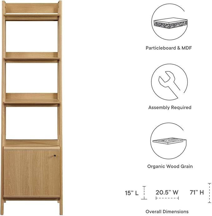 Modway 21" Bookshelf Display Case in Oak