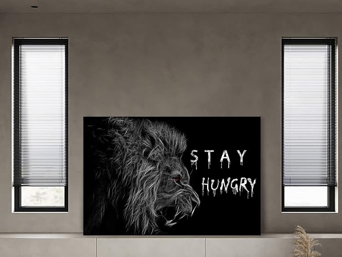 Extra Large Big Panel Inspirational Office Wall Hangings Black and White Vintage Positive Wall Pictures with Stay Hungry Quotes Artwork Gift Choice for Kids Men Women Framed Ready to Hang-44x28 inches