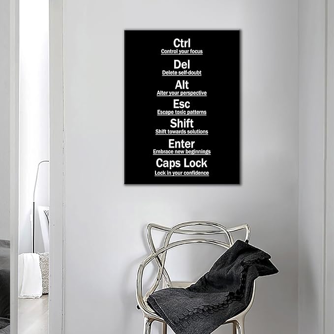 Inspirational Wall Art Office Decor for Men Ctrl Alt Del Motivational Discipline Canvas Poster Inspiring Painting Print Wall Pictures for Living Room Gym Office Stretched and Framed [18''Wx24''H]