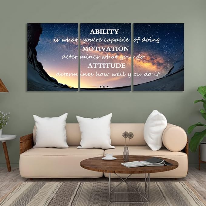 Unbruvo Motivational Inspirational Canvas Wall Art, 3 Pieces Positive Quotes Office Decor, Ability Motivation Attitude Artwork for Living Room Bedroom Workplace(72" Wx36 H)