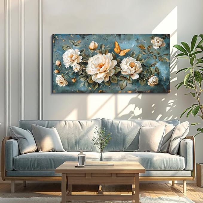hyidecorart Wall Decor For Living Room Canvas Wall Art Bedroom Office Decorations Modern Family Wall Paintings White Flowers Pictures Artwork Posters Ready To Hang Large Framed Aesthetic Home Decor