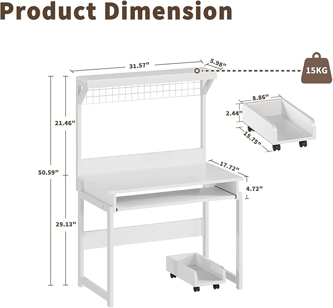 ALISENED 31.5" Small Computer Desk with Hutch, Office Desk Study Table Writing Desk Workstation PC Table for Home Office, Space Saving Design