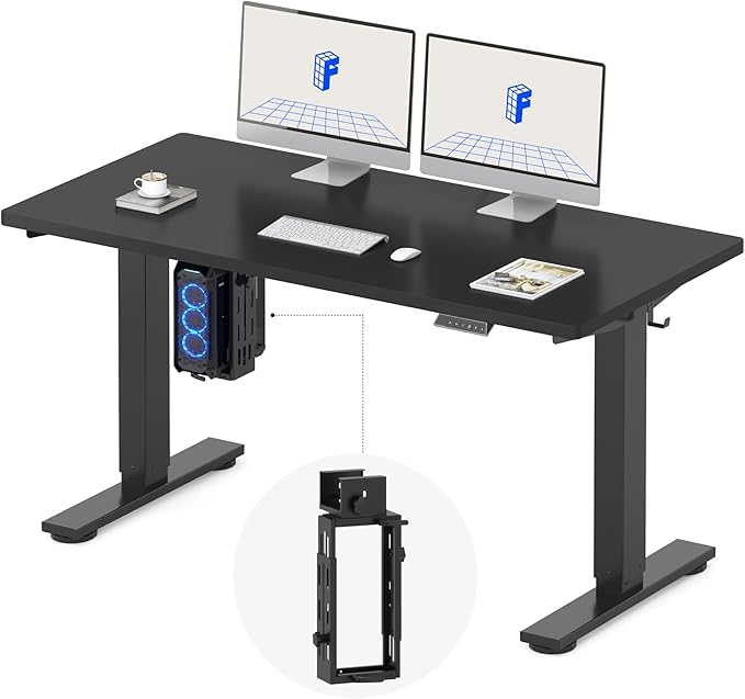 FLEXISPOT EN2 55''x28'' Electric Standing Desk with PC Stand Bundle, 1" Whole-Piece Desktop, Easy-to-Install Hanging Design PC Mount, Bundle for Home Office, Game & Small Spaces, Black