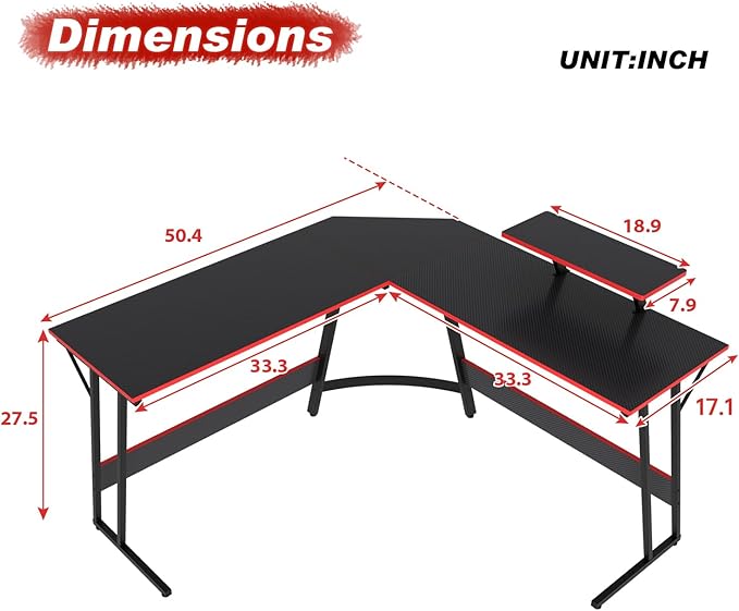 PayLessHere L Shaped Desk Corner Gaming Desk Computer Desk with Large Desktop Studying and Working and Gaming for Home and Work Place,Black