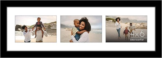 Americanflat 4x6 Collage Picture Frame with Shatter-Resistant Glass - Fits Three 4x6 Photos or Use as One 6x20 Frame - Signature Collection - Collage Frames for Tabletop and Wall Display - Black