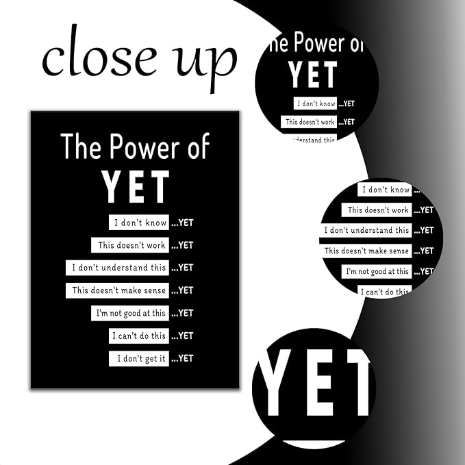 DINGFUN The Power of Yet Inspirational Poster Wall Art Motivational Entrepreneur Quotes Printed on Canvas Picture Painting Artwork for Modern Home Classroom Hallway School Ready to Hang [24''Wx36''H]