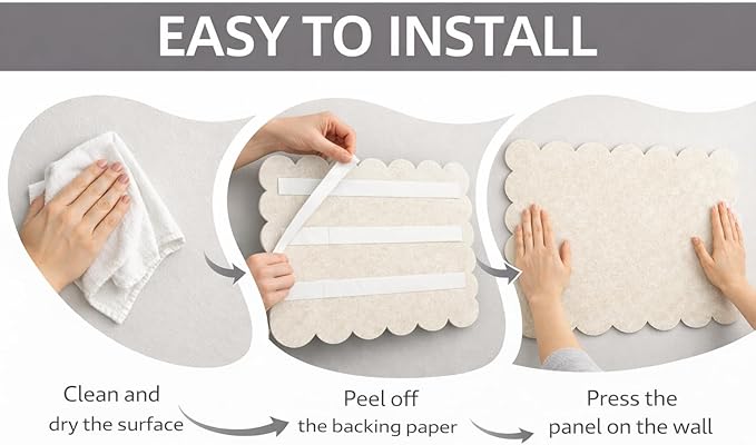 Scalloped Felt Bulletin Board 24x18 in, Thick PET Felt Pin Board, Heat-Pressed Flat, Self-Adhesive Mount, Push Pin Friendly Photo/Card Display for Home, Office, Crafts, Planning, Jewelry (Oatmeal)