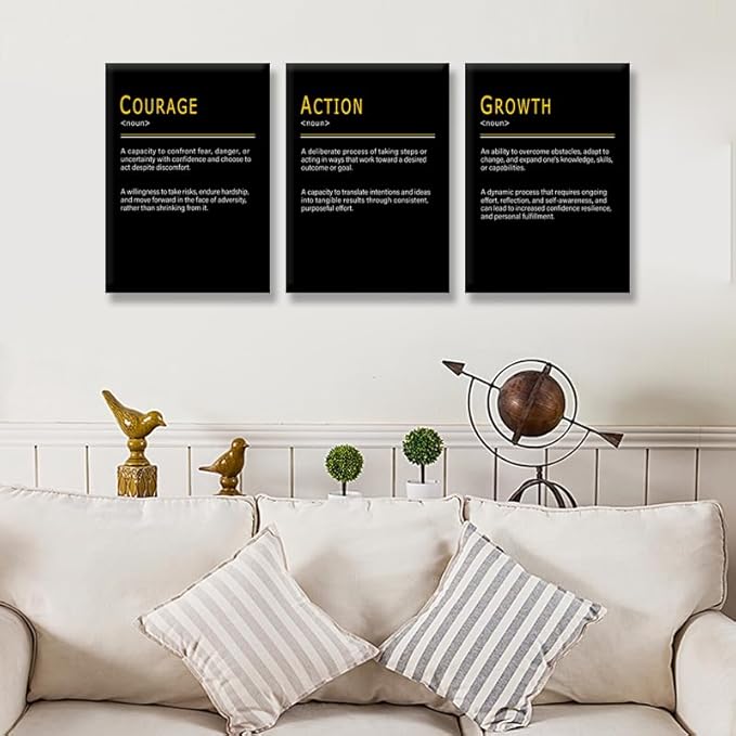 WYJDFART Inspirational Quotes Posters COURAGE ACTION GROWTH Noun Painting Modern Artwork Motivational Quotes Posters about Personal Progress for Office Home Bedroom Workplace [60''Wx 28''H]