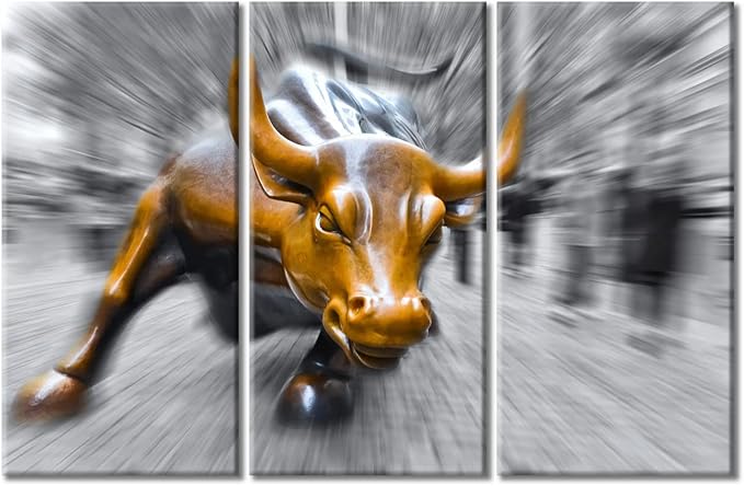3 Panels Black and White Canvas Wall Art Courageous and Powerful Bull Art Painting on Canvas, Ready to Hang for Living Room Bedroom Office Home Decor With Wood Framed - 42" Wx28 H
