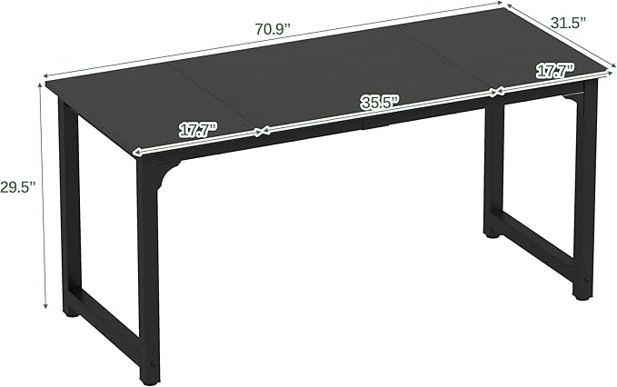 NSdirectModern Computer Desk 63 inch Large Office Desk Writing Study Table for Home Office Desk Workstation Wide Metal Sturdy Frame Thicker Steel Legs, Black.