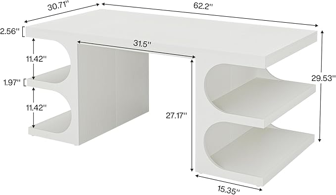 Tribesigns Modern Executive Office Desk, 63-Inch Large Computer Home Office Desk with Storage Shelves, Wood Study Writing Table, Workstation Business Furniture, White