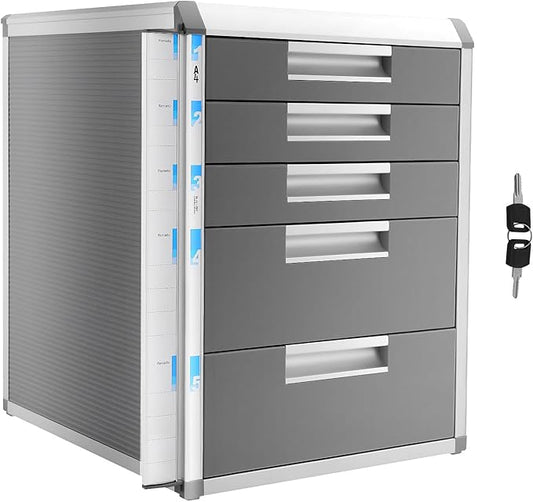 DONSU Desk Drawer Organizers,Storage File Boxes Desktop Office File Cabinet Storage Filing Cabinet w/Label Lock,Portable Home Office Filing Cabinet (5 Drawers)