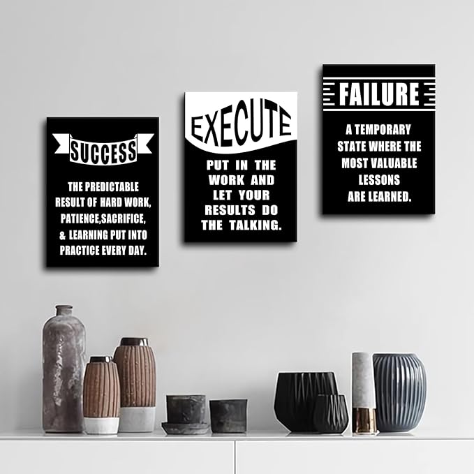 3 Pieces Inspirational Canvas Wall Art Motivational Quotes That Make People Passionate Signs of Success Posters Print Artwork for Office Bedroom Bathroom Wall Picture Ready to Hang [36''W X 16''H]
