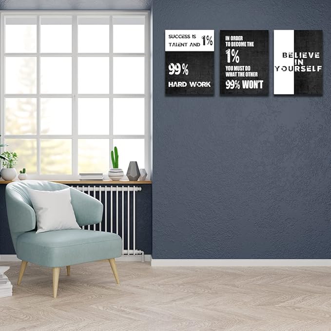 Motivational Canvas Wall Art Entrepreneur Office Wall Decor Inspirational Poster Print Black Canvas Wall Painting Picture Hustle Home Decoration Framed Artwork Ready to Hang 20inch x28inch x3pieces