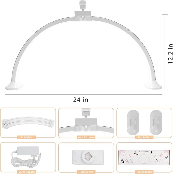 KEDAO Nail Light for Desk,Half Moon Light LED for Tech Nail Desk Lamp with Phone Stand Foldable Adjustable Dimmable Half Moon Lamp for Lash Beauty Tattoos Crafts
