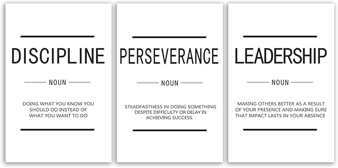 Inspirational Canvas Wall Art Painting Office Decor Posters Prints Inspiring Discipline Perseverance Leadership Noun Motivational Picture for Wall Art Decor Home Framed Ready to Hang[72''Wx 36''H]
