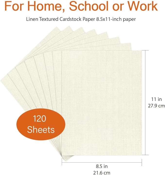 120 Sheets Linen Textured Cardstock Paper for Printing, Premium Thick White Cardstock Paper 8.5x11 - Thick but Printer-Friendly Card Stock for Wedding Baby Shower Invitations and Mixed Media Projects