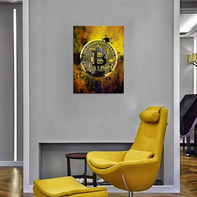Bitcoin Wall Art - Hodl Crypto Motivational Canvas Print, Framed Blockchain Quotes Decor for Office Bedroom, Wooden Frame Ready to Hang (18"x24")