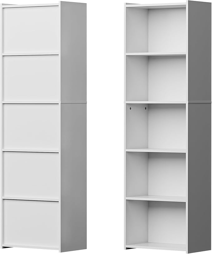 SUPER DEAL 5-Tier Open Shelf Bookcase and Bookshelf, Freestanding Display Storage Shelves Narrow Cube Storage Organizer for Small Spaces Kids Bedroom Living Room Home Office Apartment, 52 Inch, White