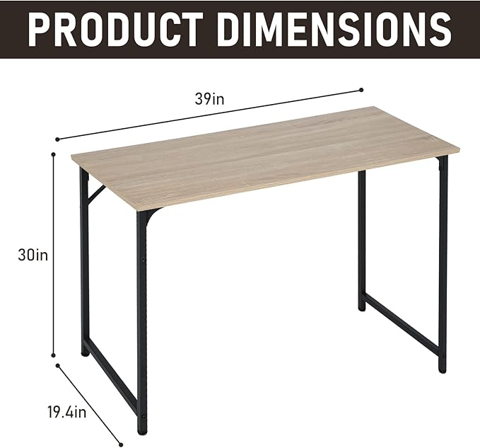 BestOffice 39 inch Computer Desk Home Office Desk Writing Study Table Modern Simple Style PC Desk with Metal Frame Gaming Desk Workstation for Small Space，Nature