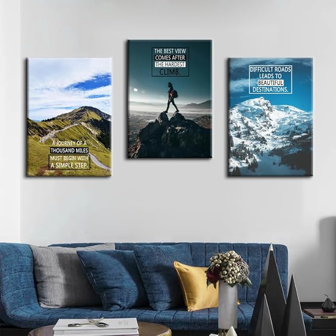 Inspirational Wall Art with Uplifting Phrases & Vibrant Images Motivational Wall Decor Positive Quotes 3 Panel Posters for Office Wall Decor, Living Room & Bedroom Decor Ready to Hang [60''Wx 28''H]