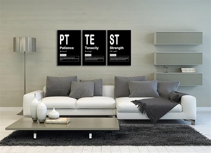 3 Panels Inspirational Canvas Wall Art Motivational Patience Picture Tenacity Strength Noun Painting Entrepreneur Quote Posters Prints Canvas Wall Decor for Office Living Room Framed [48" W X 24" H]