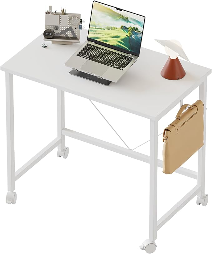 Mericonia 24 inch Rolling Computer Desk with Wheels, Gaming Desk for Small Spaces, Modern Simple Style Table for Home Office, Study Writing Table