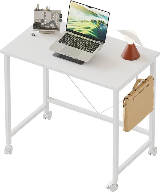 Mericonia 24 inch Rolling Computer Desk with Wheels, Gaming Desk for Small Spaces, Modern Simple Style Table for Home Office, Study Writing Table