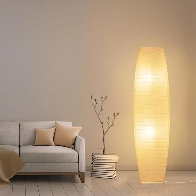Paper Floor Lamp, Japanese Lamp with Rice Paper Lantern Shade, Minimalist Style Corner Floor Lamp for Bedroom, Office, Living Room with No Bulbs (2 Pack)