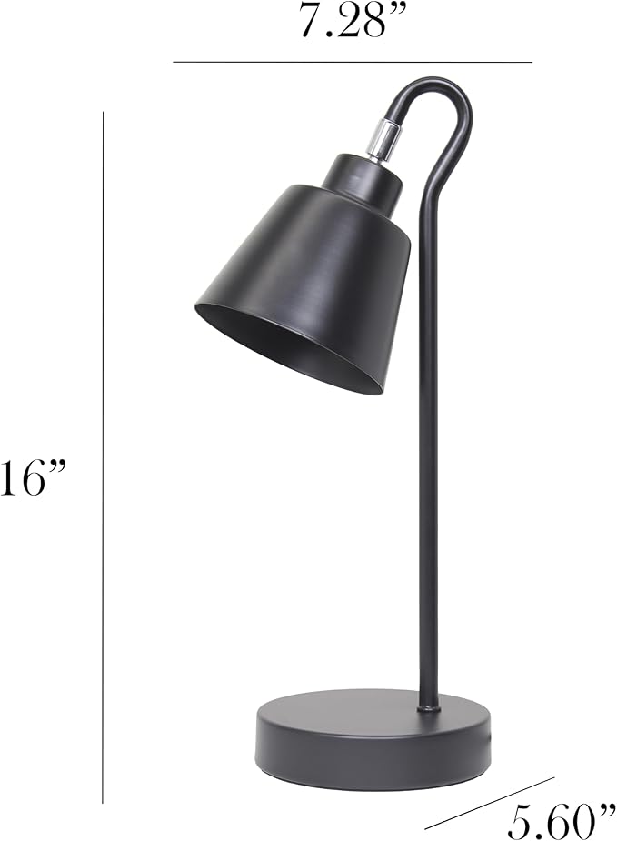 Simple Designs LD1079-BLK 16" Sleek Essentials Metal Looped Desk Task Lamp with Adjustable Shade, for Office, Desk, Nightstand, Dorm, Black