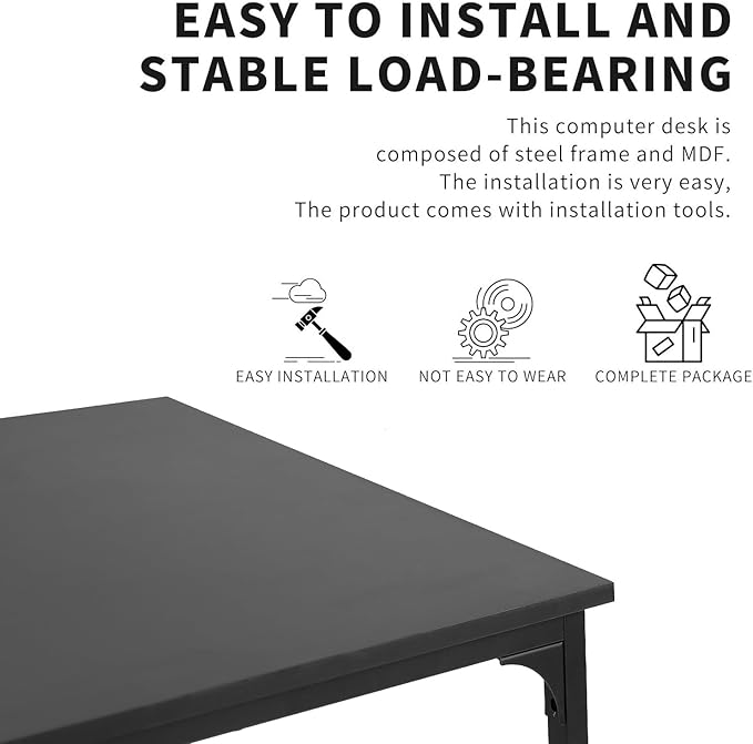 NChanmar 39 Inch Computer Desk, Office Desk Gaming Desk with Metal Frame, Writing Workstation for Home Office, Space Saving Computer Table for Small Space (Black) 39x19.6x29