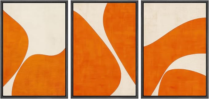 SIGNWIN Framed Wall Art Print Set Modern Abstract Orange Geometric Mid-Century Minimalist Photography Modern Art Minimalist Closeup Dramatic for Living Room, Bedroom, Office - 16"x24"x3 Black