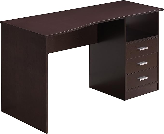 Techni Mobili 51" Classic Computer Desk with Drawers, 3-Drawer Home Office Desk with Storage (Brown)