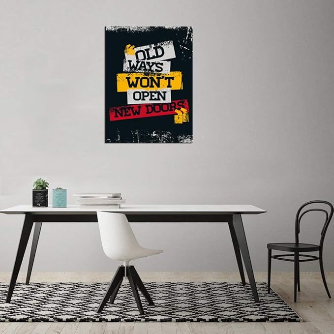 Creative Motivational Quote Poster Giclee Canvas Office Wall Art Positive Entrepreneur Quotes Old Ways Won't Open New Doors HD Print for Home Living Room Kitchen Decor Framed Easy to Hang-18 Wx24 H