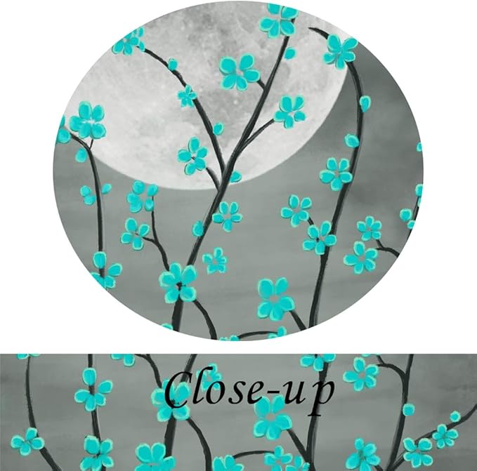 KREATIVE ARTS Large Canvas Prints Wall Art Grey and Teal Plum Blossom Tree and Full Moon Vertical Contemporary Painting for Living Room Decorations 20x40inch
