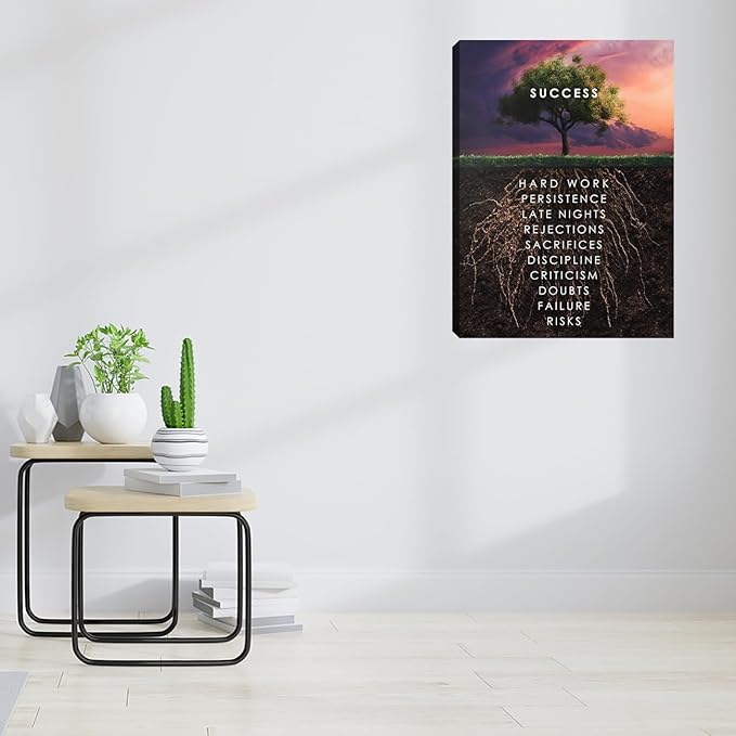 Motivational Wall Decor Success Wall Art Inspirational Positive Quotes Wall Decor Canvas Art Wall Painting Picture Poster Artwork Decorations for Living Room Bedroom Office Workplace Framed 18"x24"